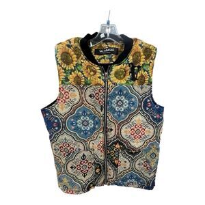 Valabasas Embroidered Vest Jacket Full Zip Tapestry Streetwear Men's L Sunflower